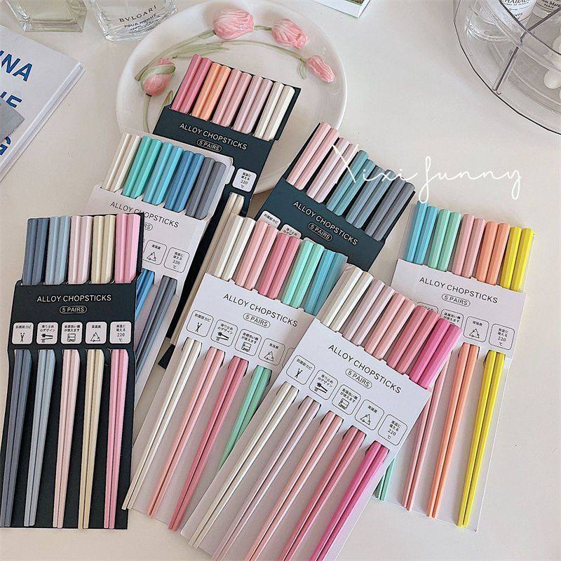 日式馬卡龍八角合金筷5雙組