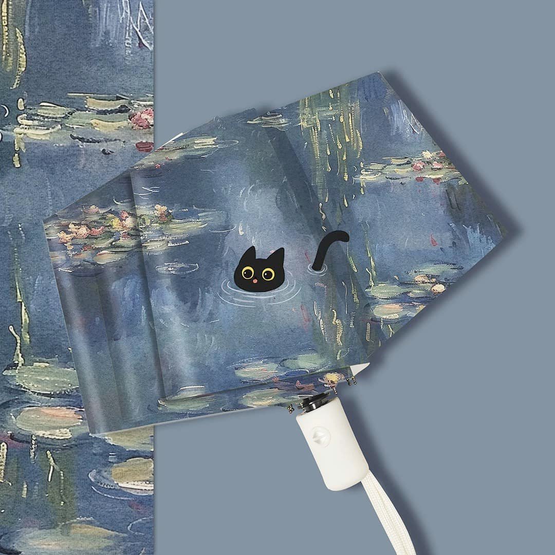 荷花小黑貓晴雨兩用自動雨傘