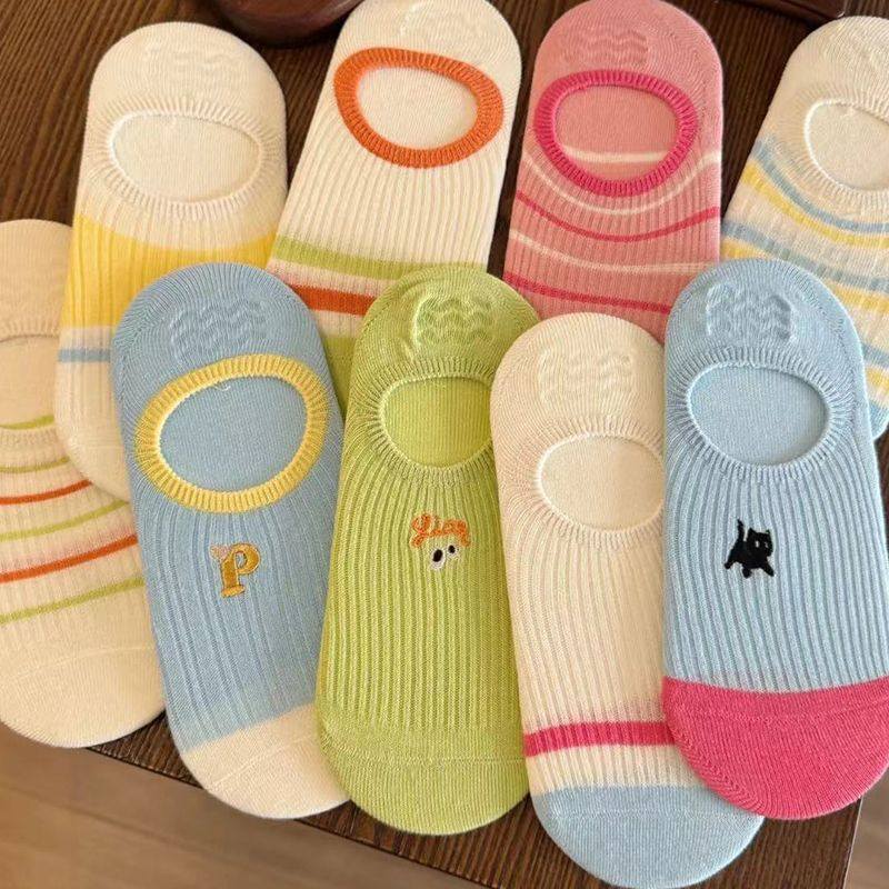 夏季糖果色薄款隱形船襪9雙組