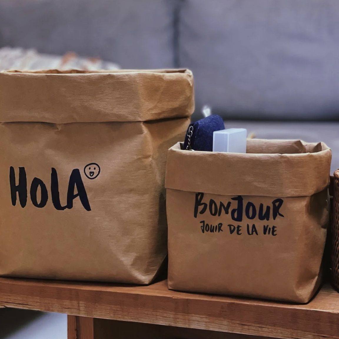 歐美風可水洗牛皮紙袋 多尺寸手捲花盆雜物收納袋食材分裝袋