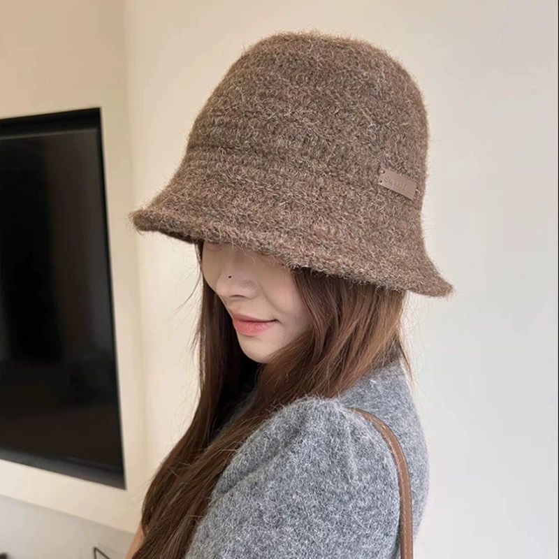 冬日質感系 日系蝴蝶結毛線水桶帽