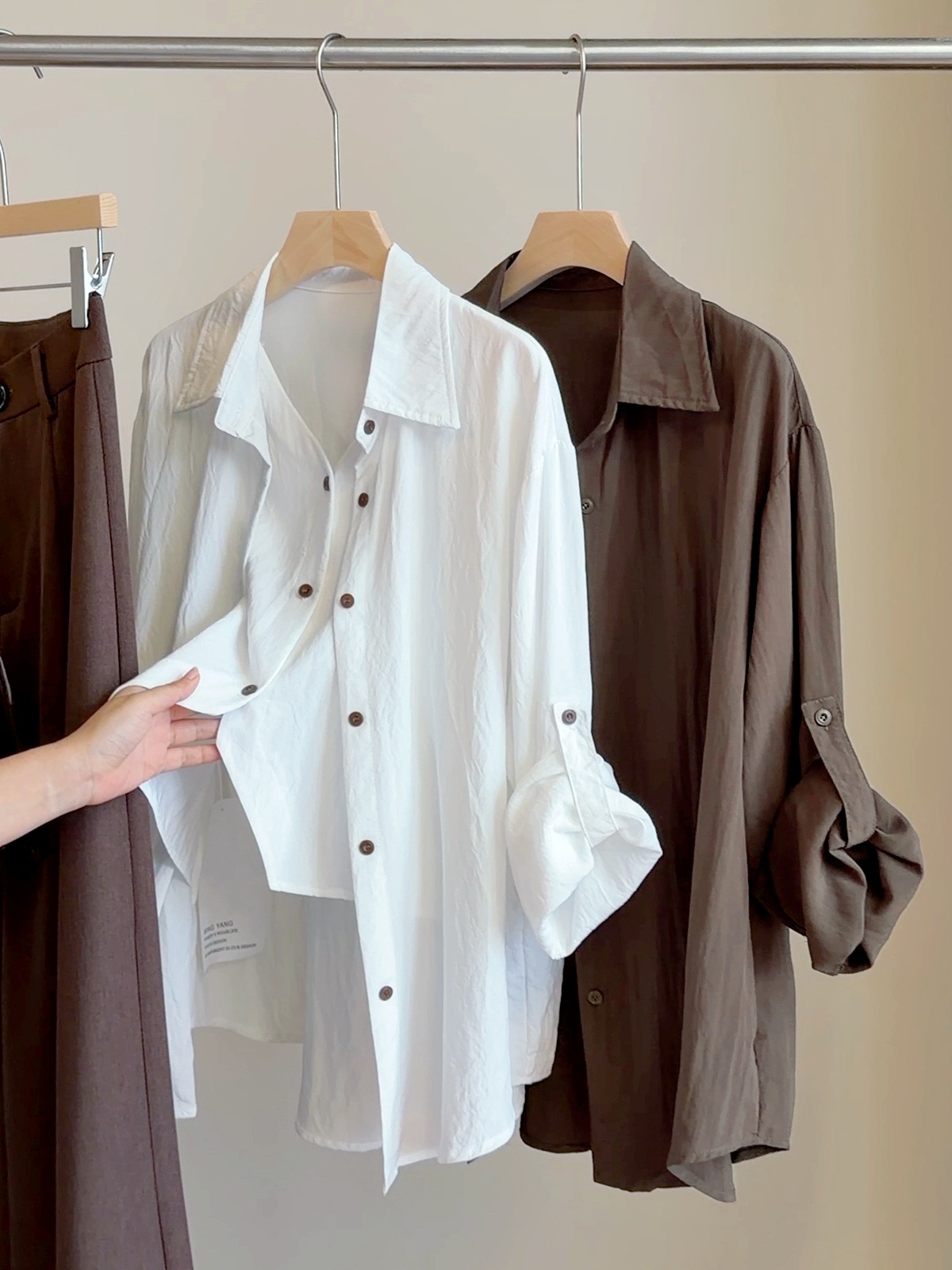 早秋氣質老錢風假兩件襯衫 設計感長袖襯衣 寬鬆休閒百搭襯衫