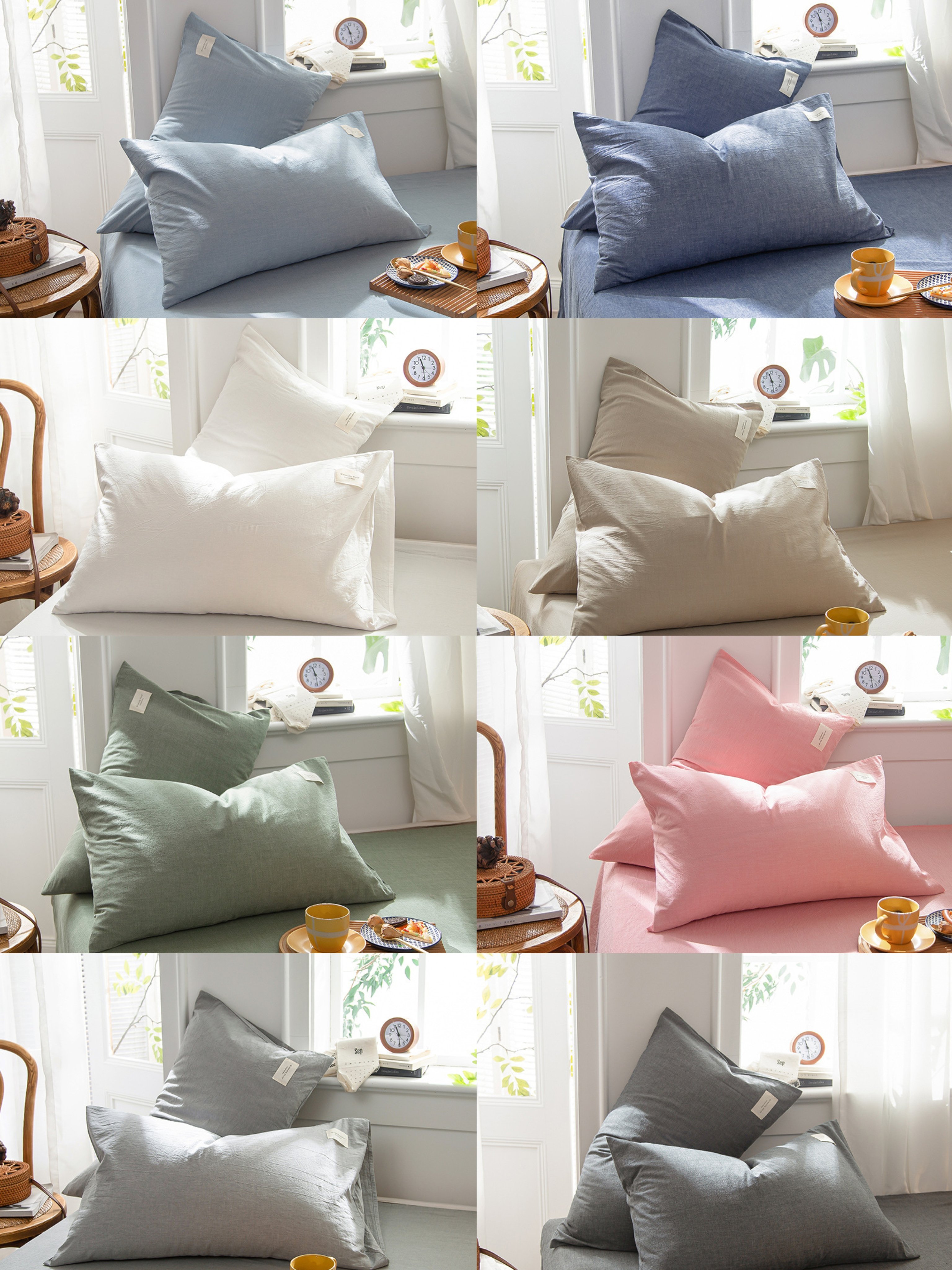 舒適全棉色織 純色水洗綿枕套一對組