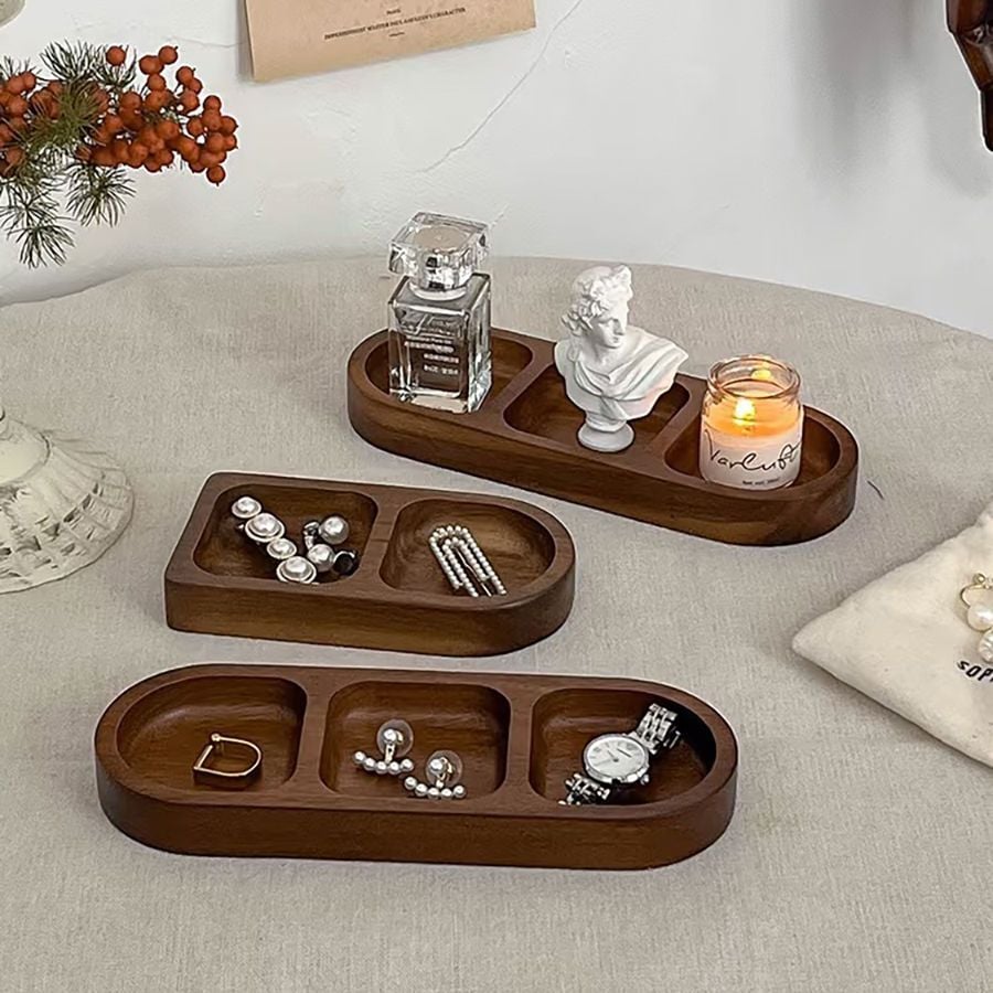 INS風復古實木首飾盤 桌面香氛收納裝飾