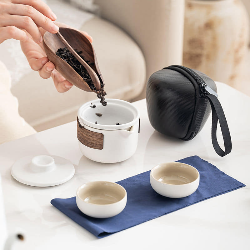 靜藝旅行茶具帶蓋過濾五件茶杯組