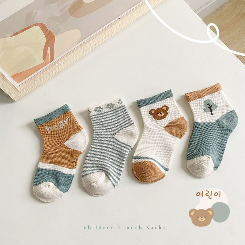 韓版彩色中筒兒童襪 森林小熊