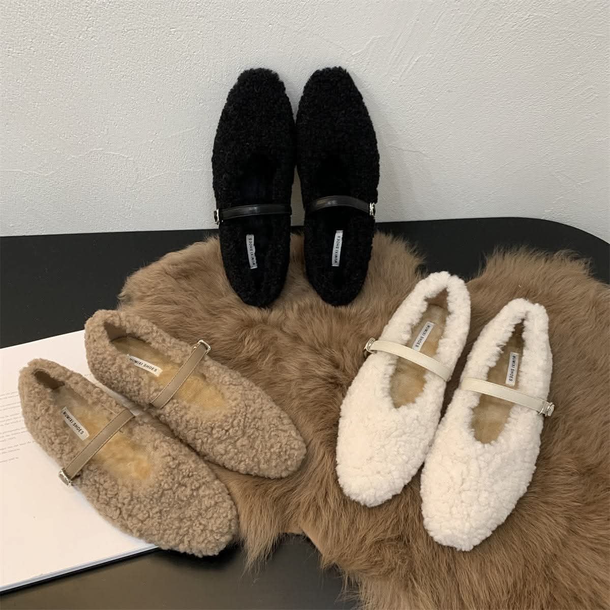 冬季韓版毛毛溫柔感平底鞋  現貨免運黑色棕色