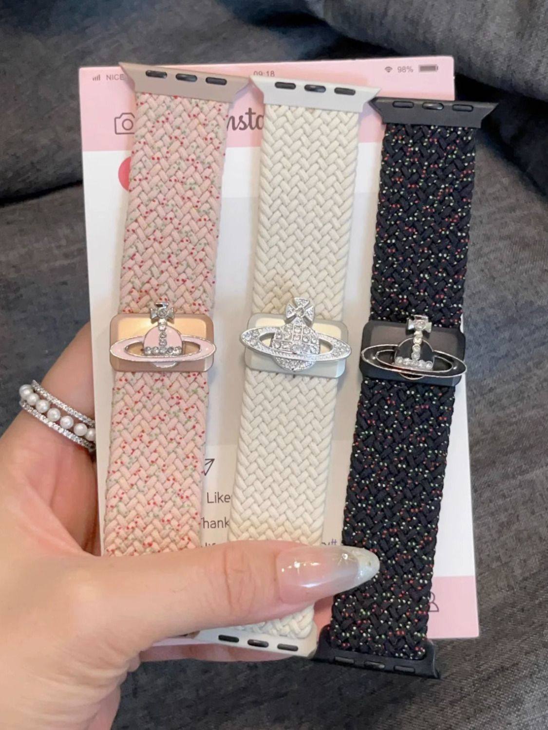 土星閃鑽單圈編織彈力蘋果手錶錶帶