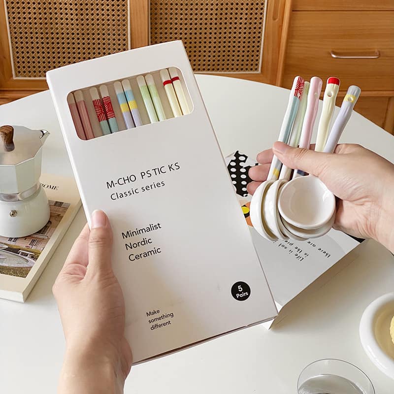 少女心馬卡龍撞色設計陶瓷筷子與湯匙