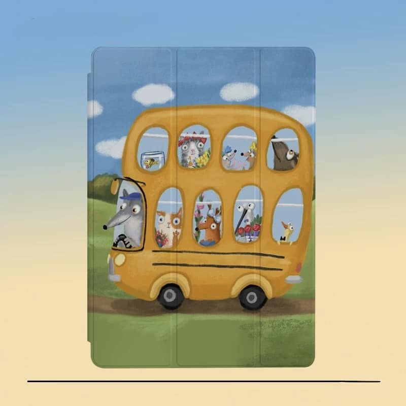 動物雙層大巴 可愛動物嘉年華iPad平板保護套