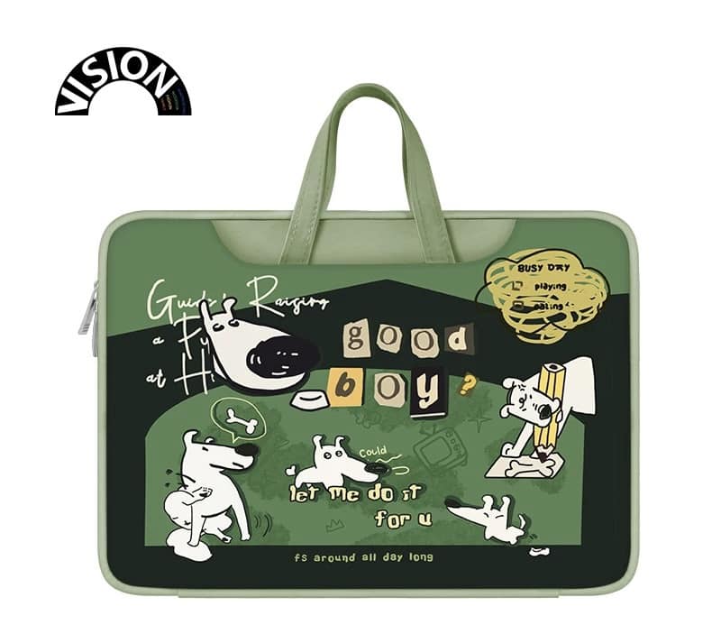 呆萌白白狗綠色系多功能旅行電腦包