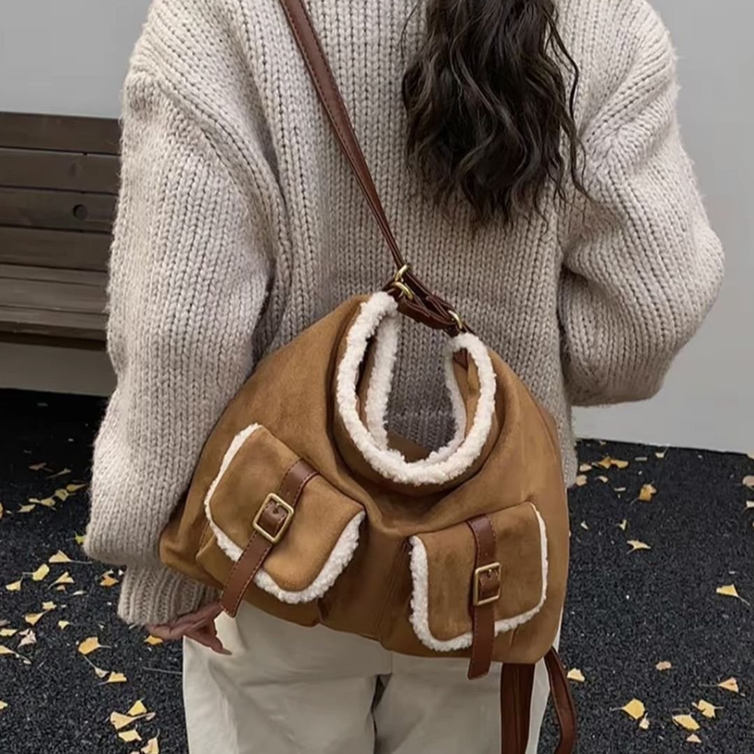 秋冬毛絨托特包暖心大容量 單肩×雙肩兩用包