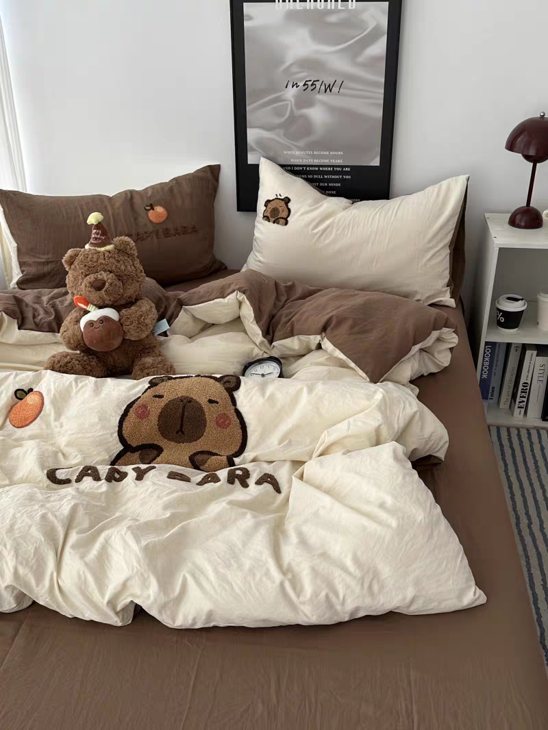 卡皮巴拉 ins風純棉床包組  可愛水洗棉全棉四件套 雙人/加大