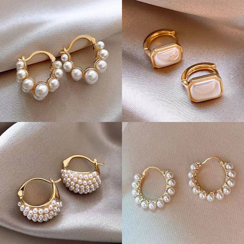 女王專屬 法式輕奢雙排圈圈珍珠耳環耳扣組