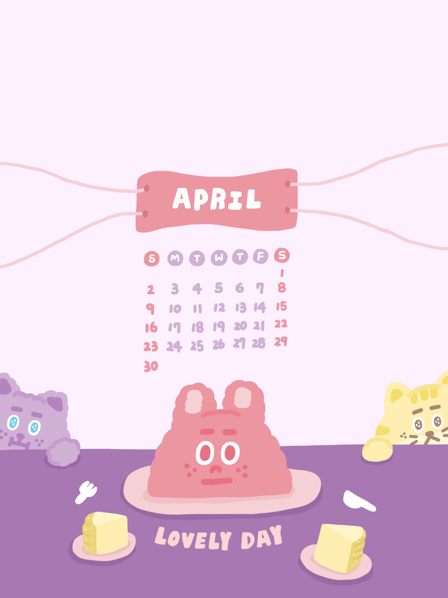 2023 / 4月 平板桌布｜兔仔子蛋糕♡下午茶日