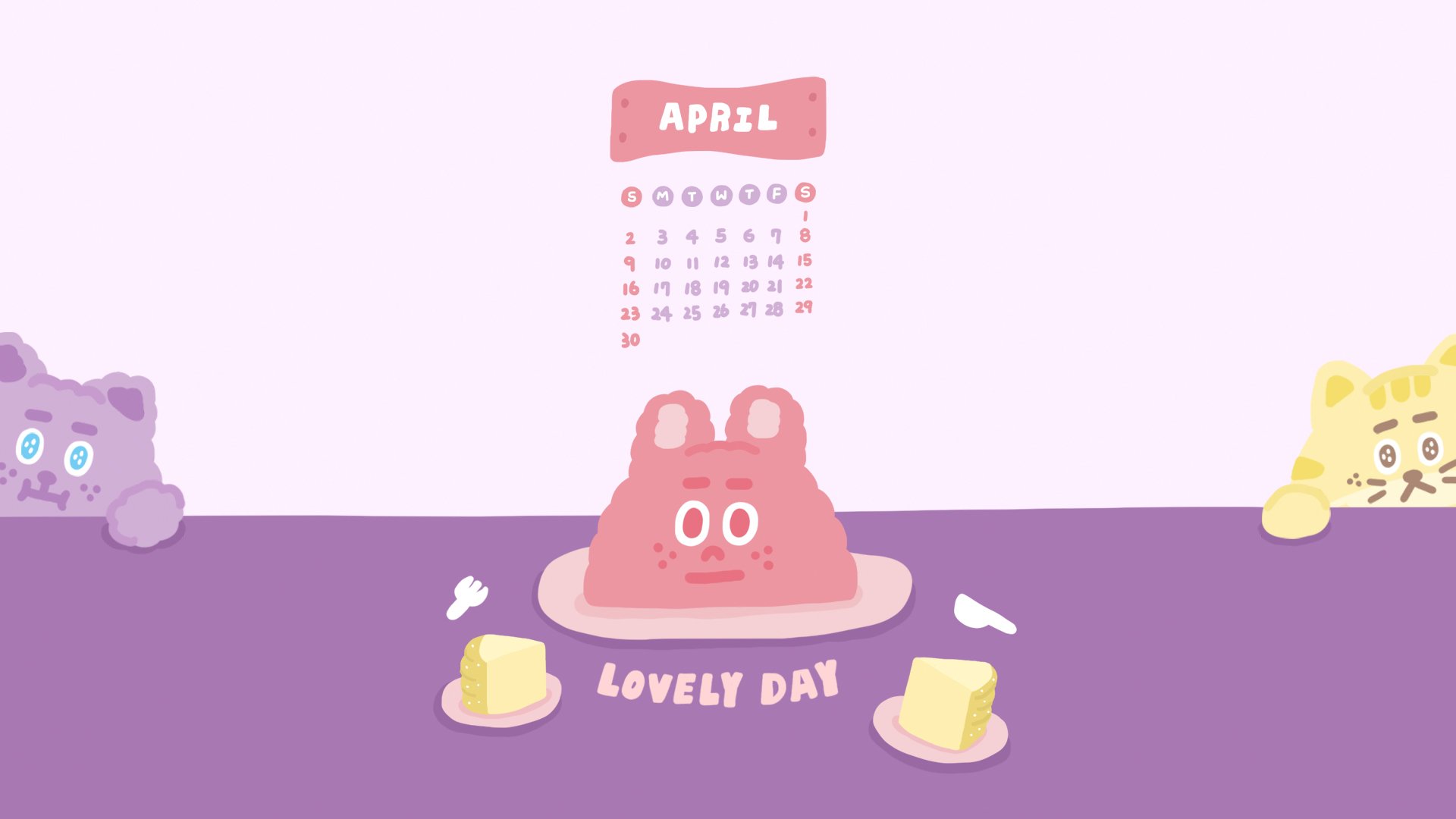 2023 / 4月 電腦桌布｜兔仔子蛋糕♡下午茶日