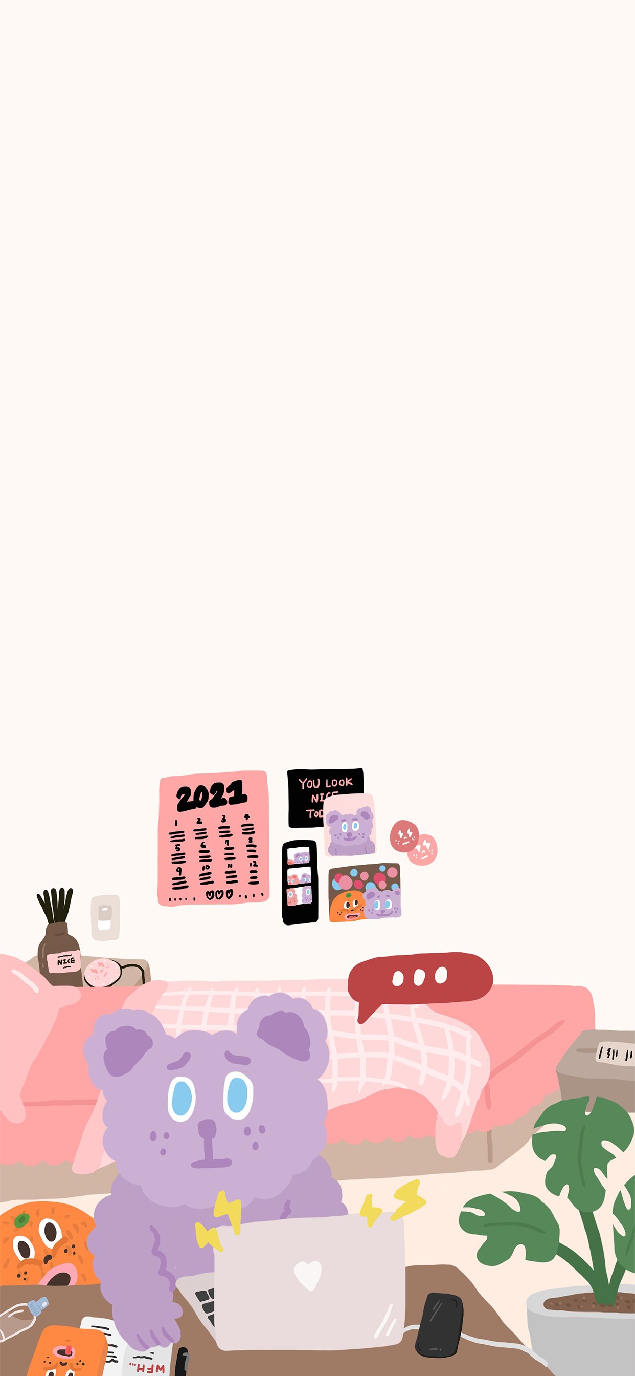 紫色雪莉熊居家上班，網路好慢要花轟