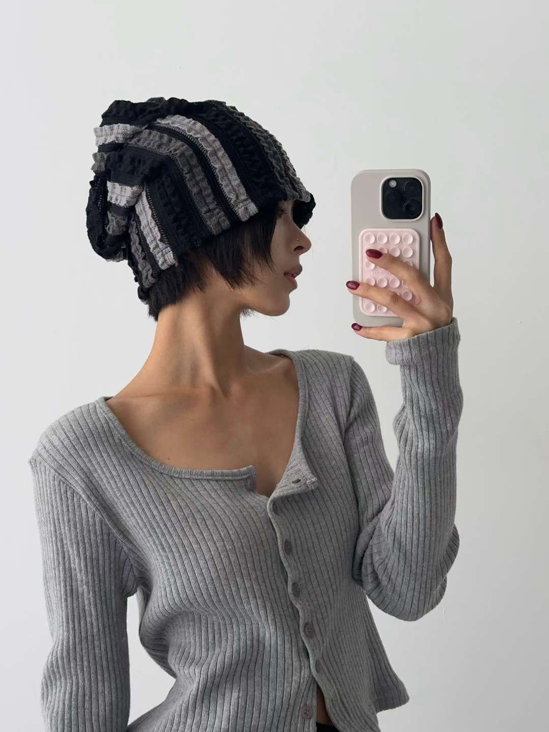 拚色皺皺帽 2colors