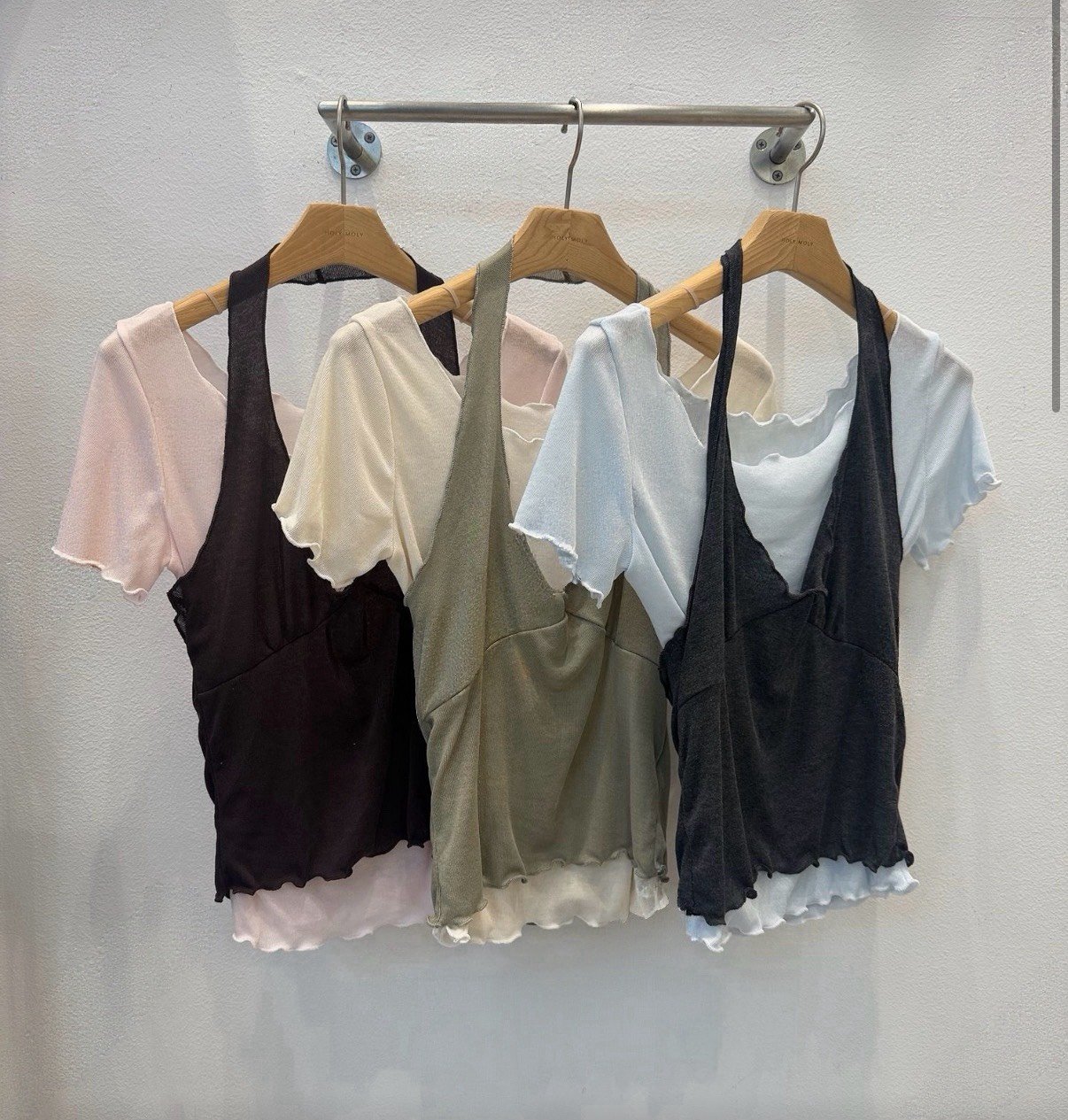 木耳滾邊兩件式撞色上衣 3colors