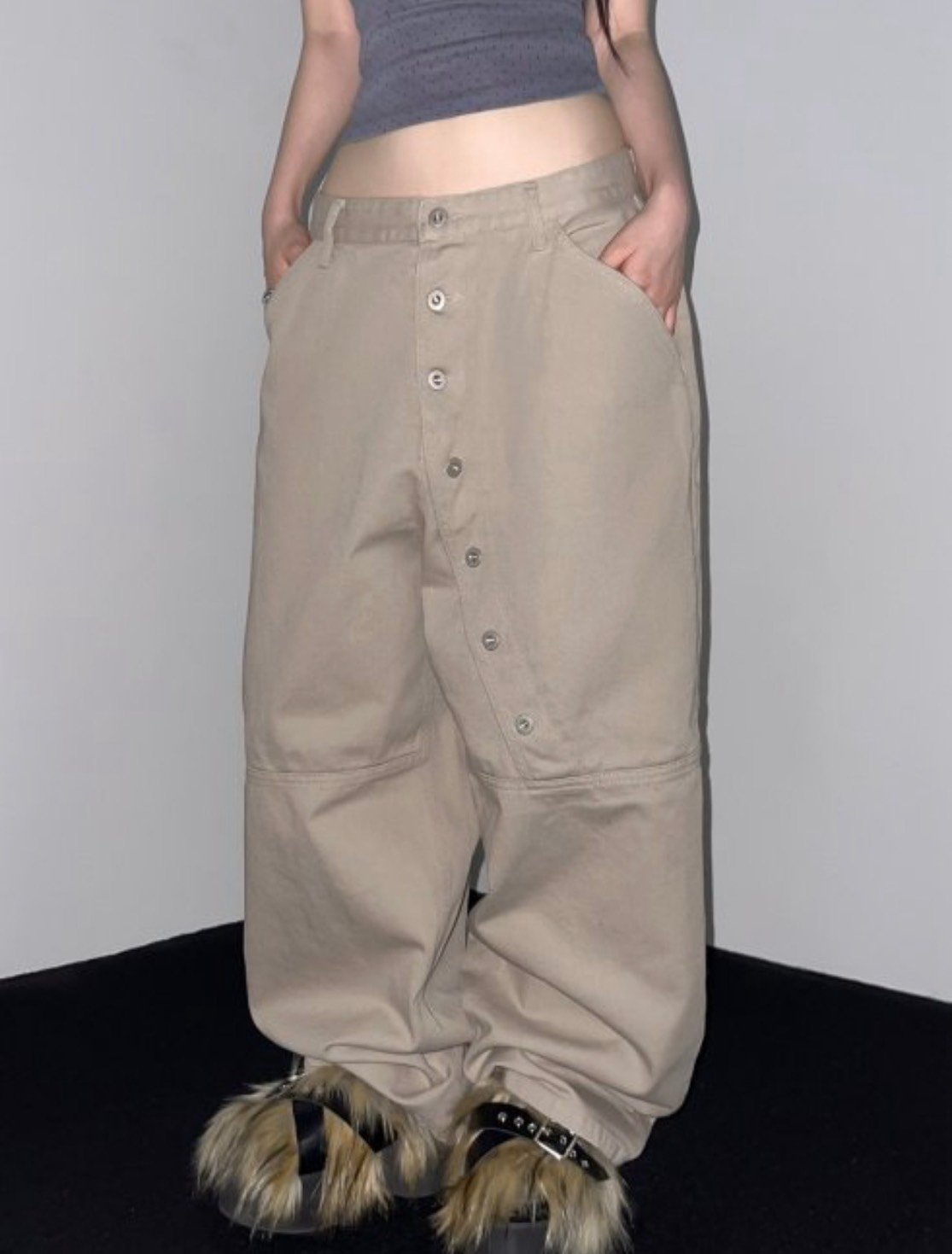 小眾設計款鈕扣街頭寬褲 2colors