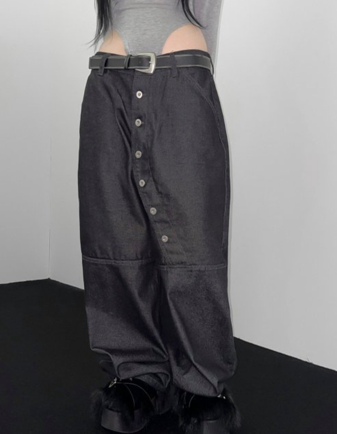 小眾設計款鈕扣街頭寬褲 2colors