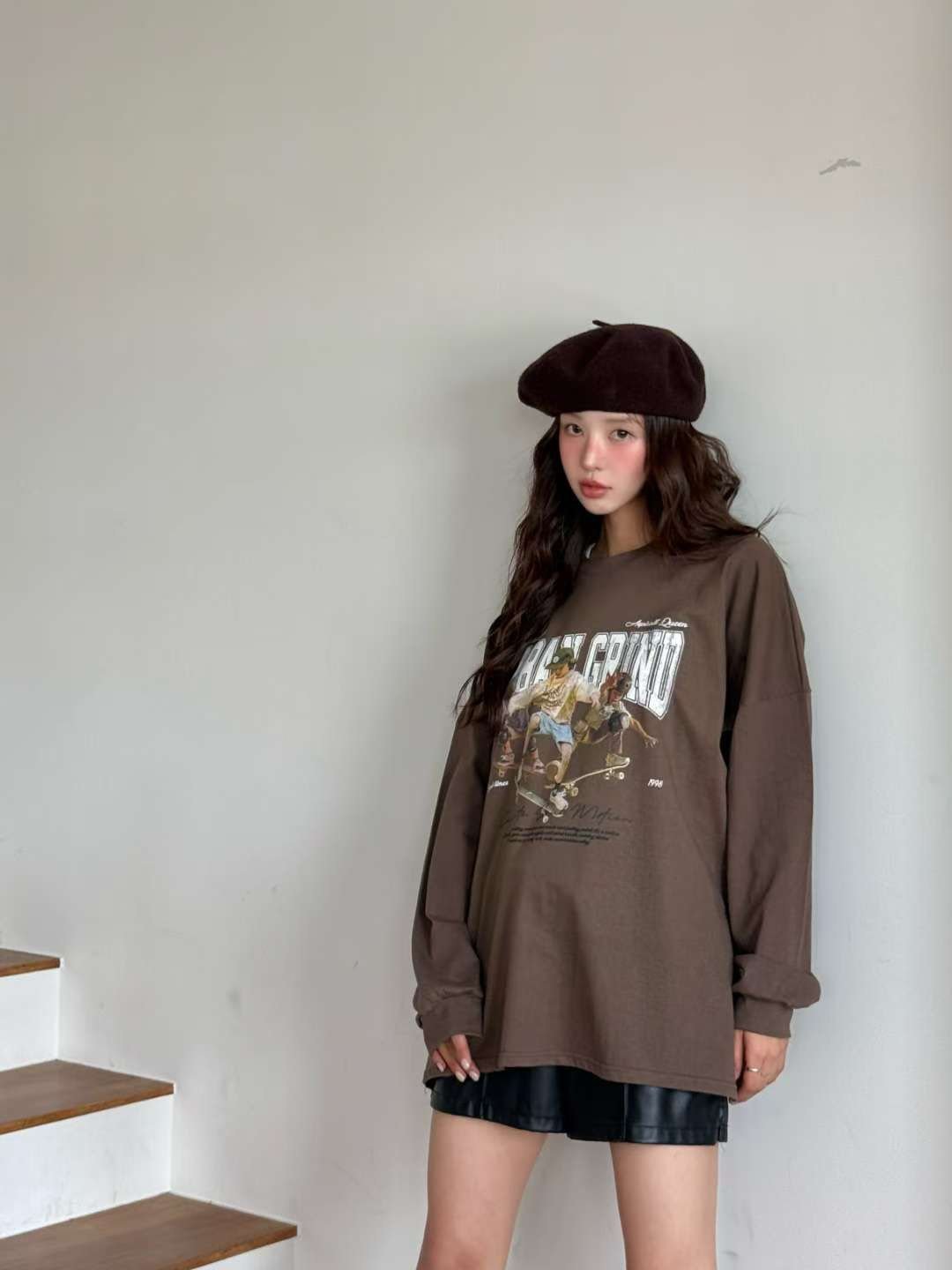 滑板男孩長袖寬Tee 3colors