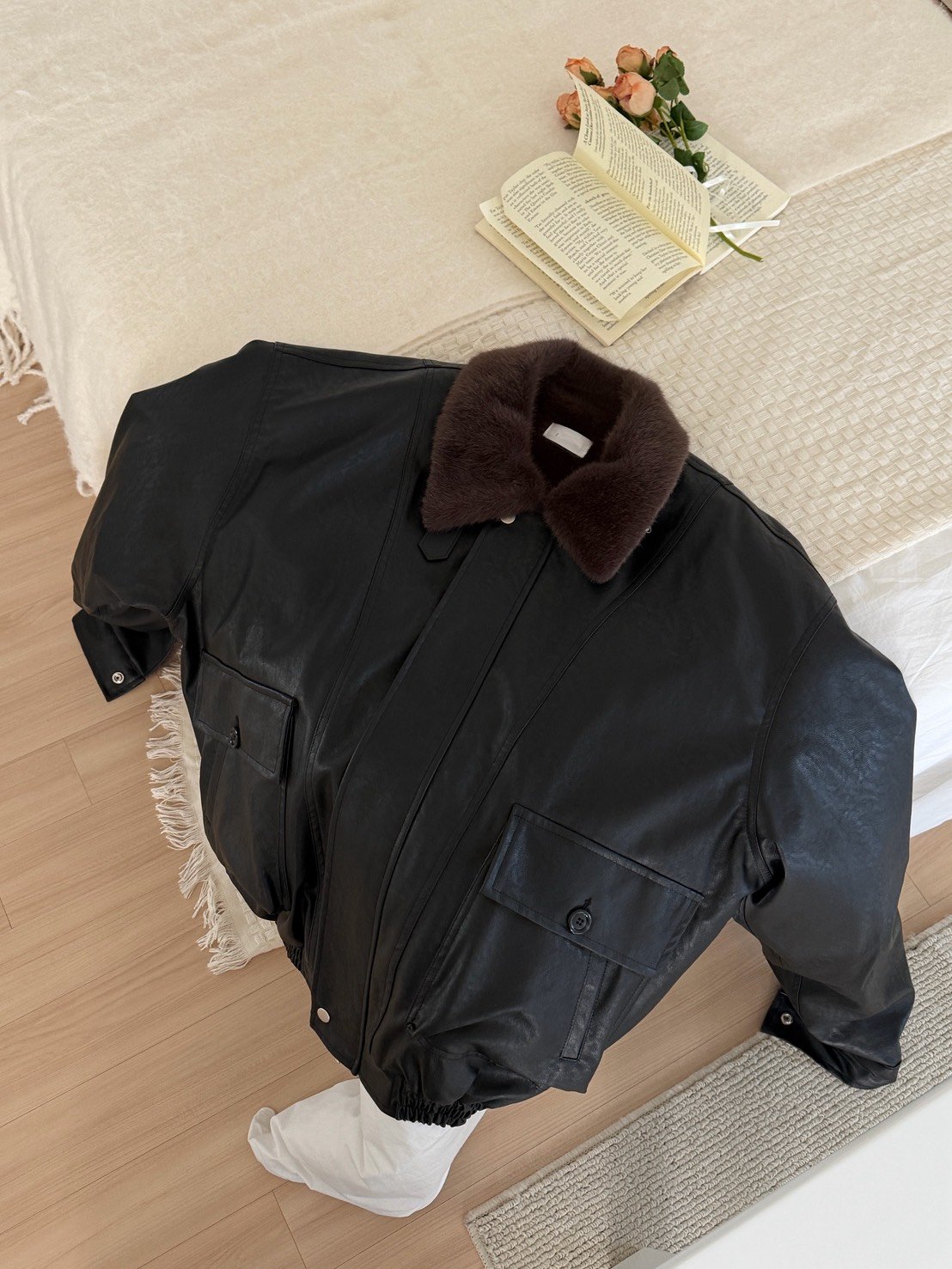 布里斯托翻領刷絨皮外套