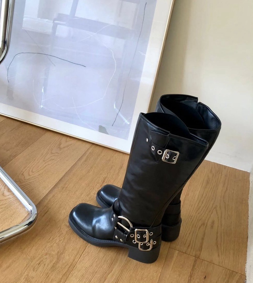 西部牛仔風扣環長筒靴 2colors