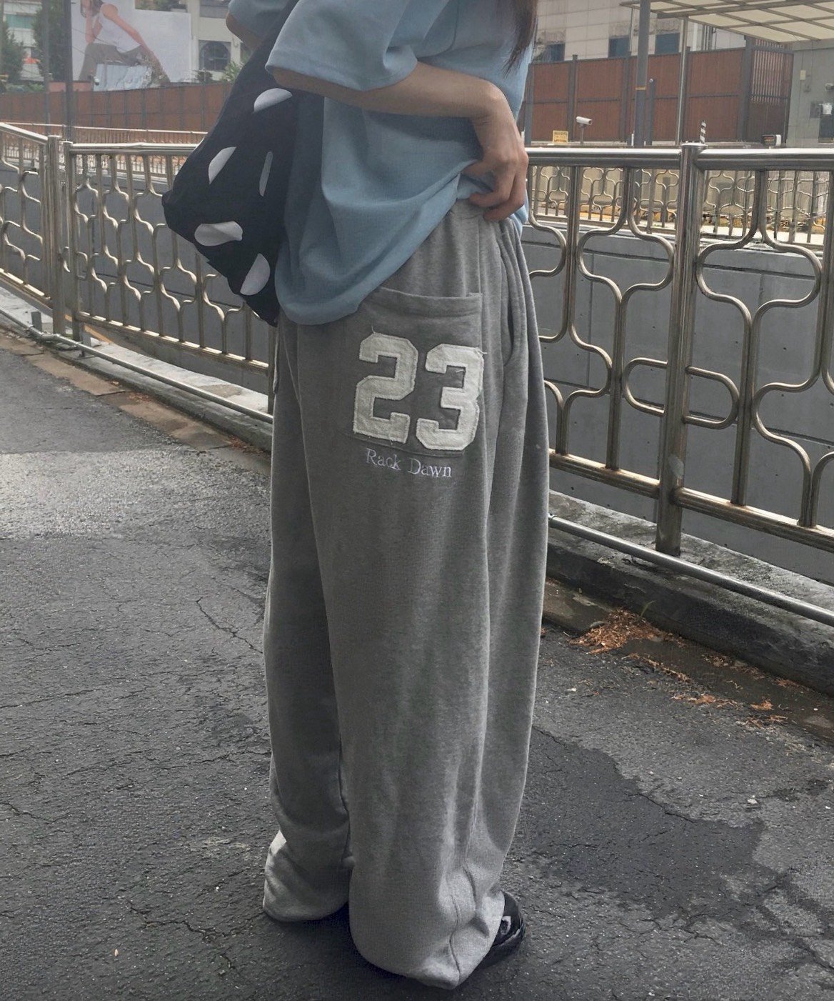 休閒拼接貼布落地棉褲 2colors