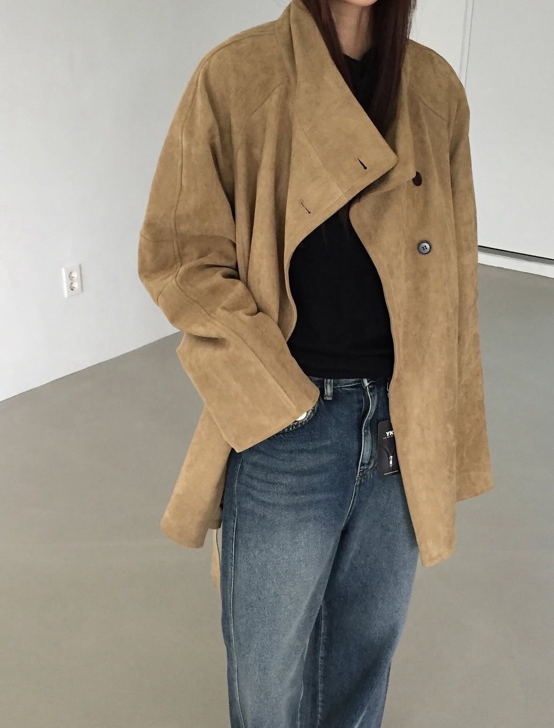 倫敦浪漫碎片麂皮中外套大衣 1color