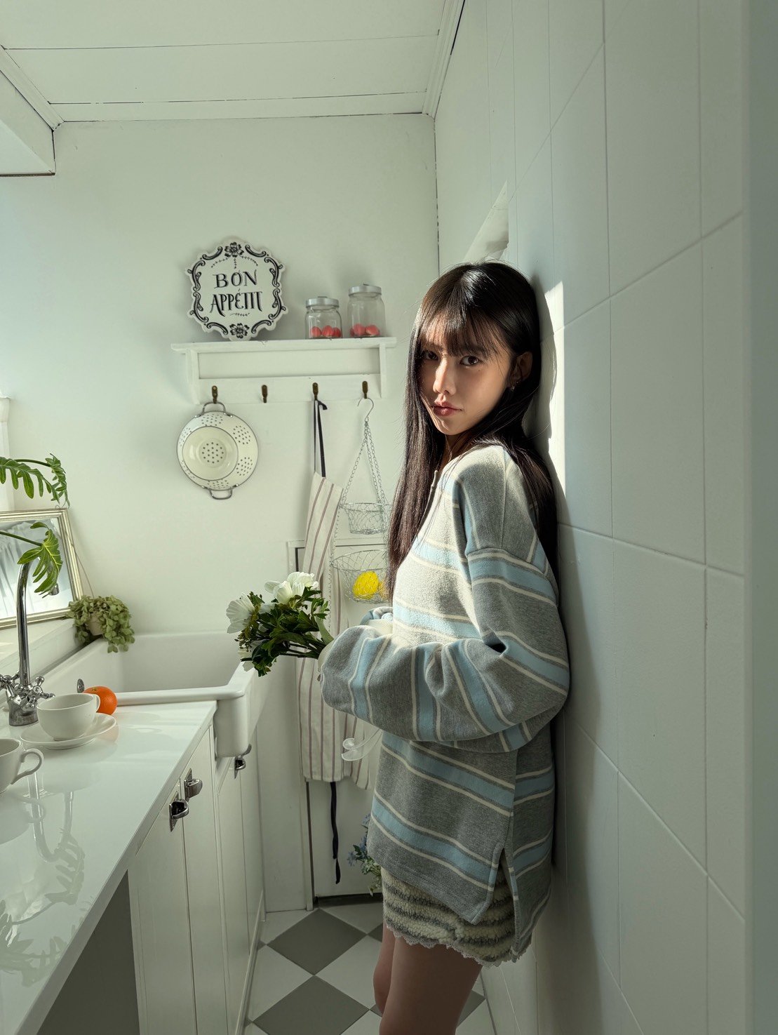 COMFORTABLE 條紋刷絨衛衣 1color