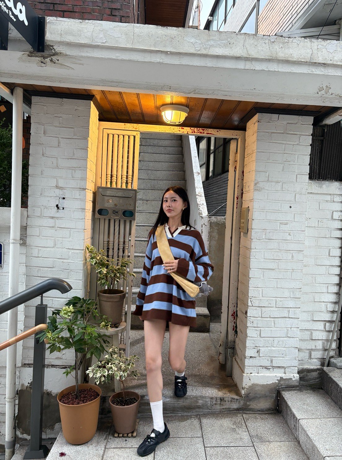 好看配色的條紋polo感針織 2colors