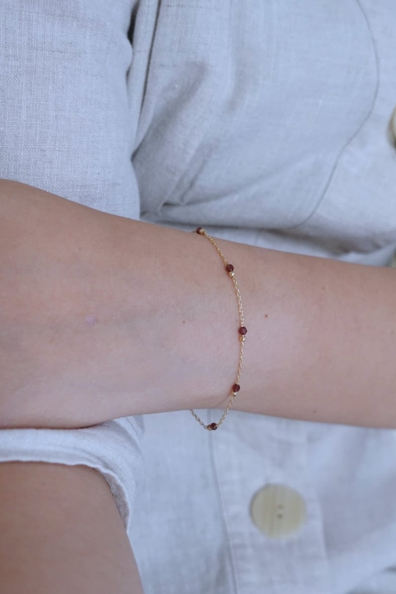 紅石榴金珠間隔手鍊 14KGF