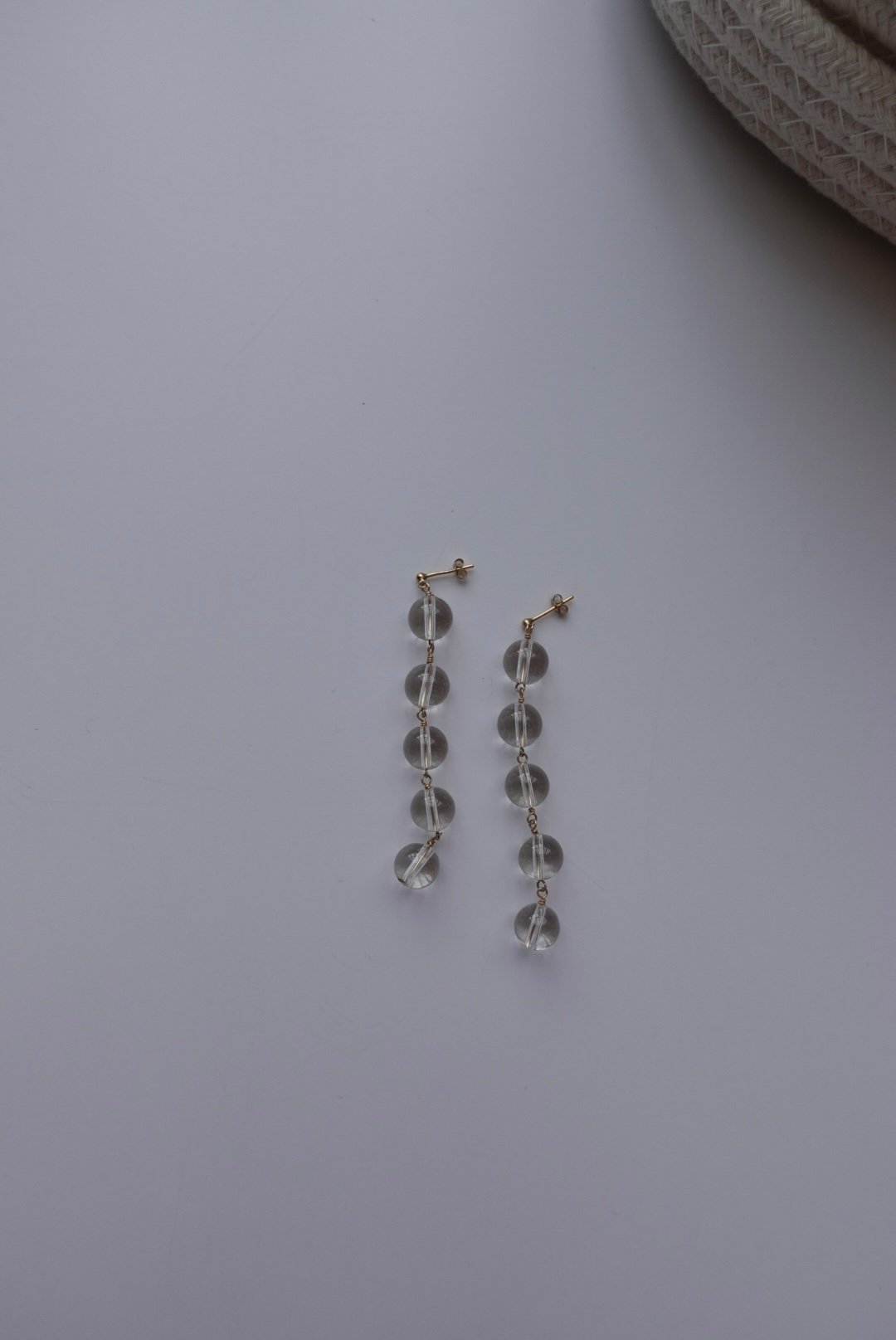 連續垂墜白水晶耳環 14KGF