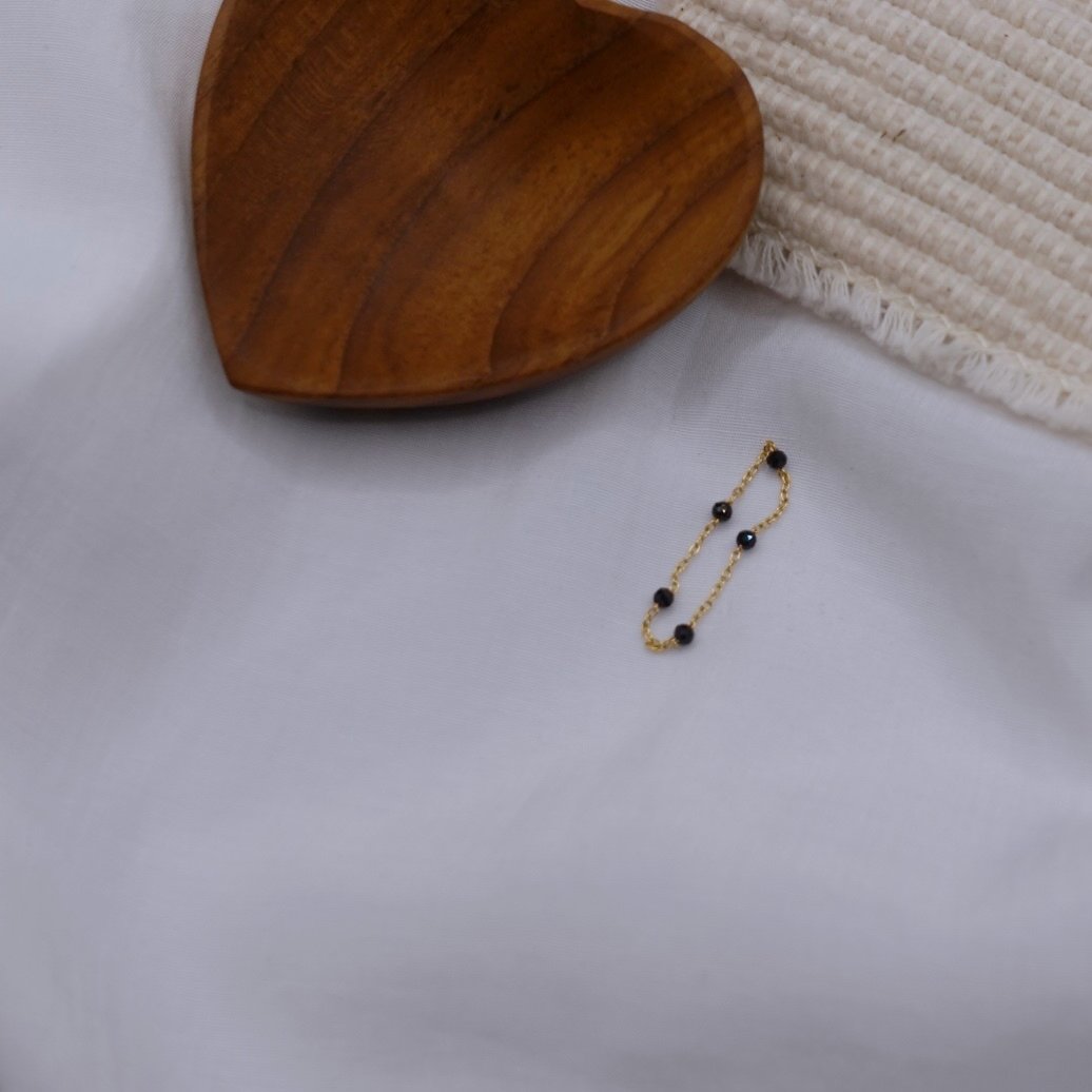 黑尖晶石間隔鏈戒 14KGF