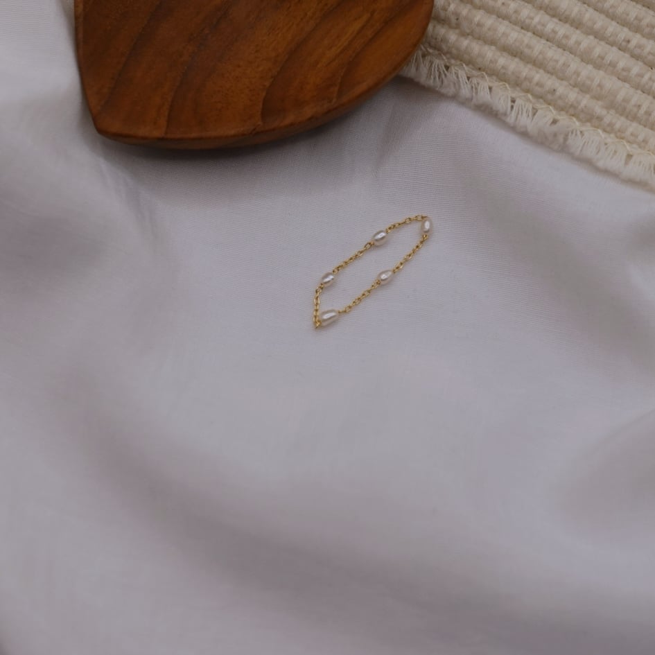 珍珠間隔鏈戒 14KGF