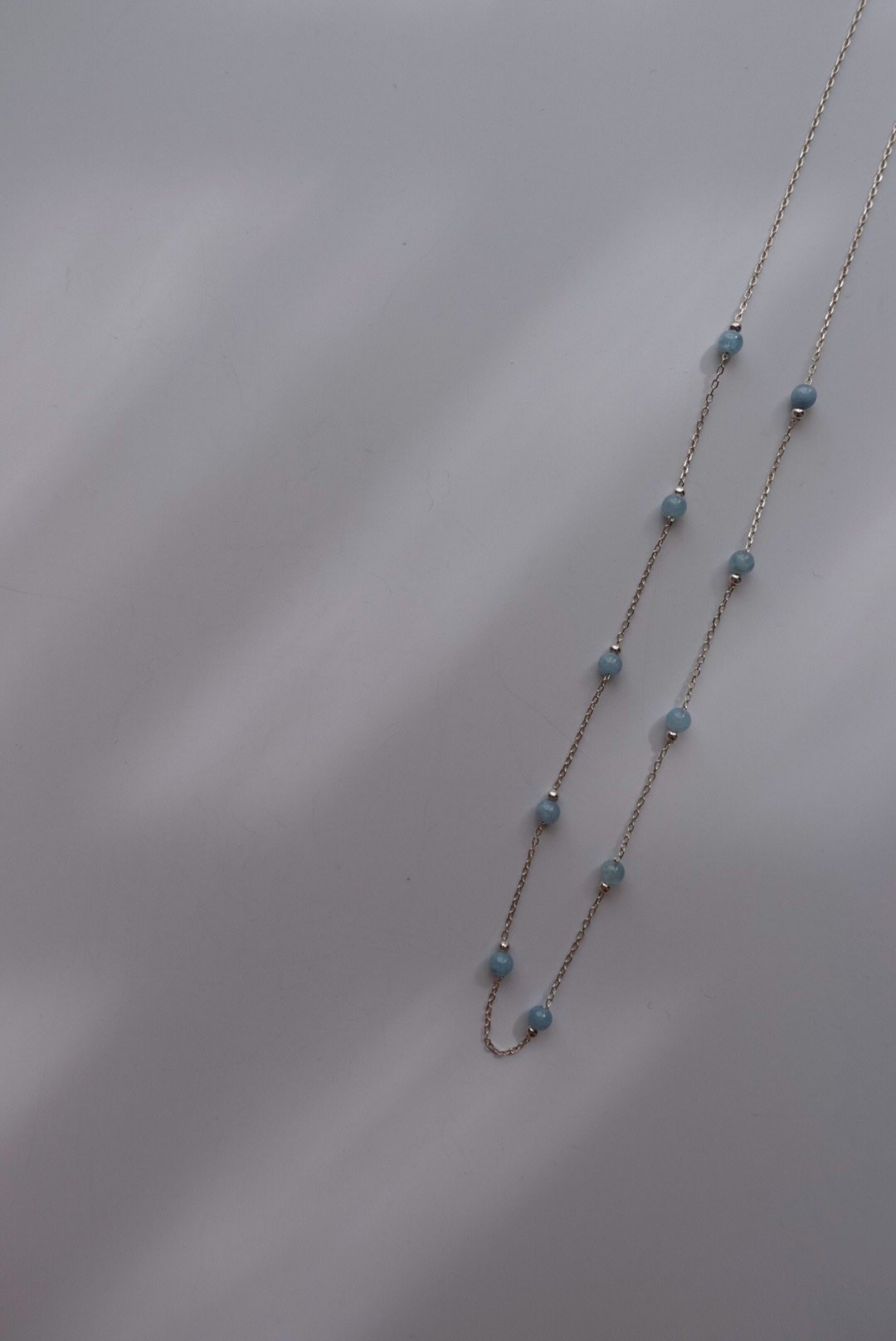 海藍寶銀珠間隔項鍊 S925