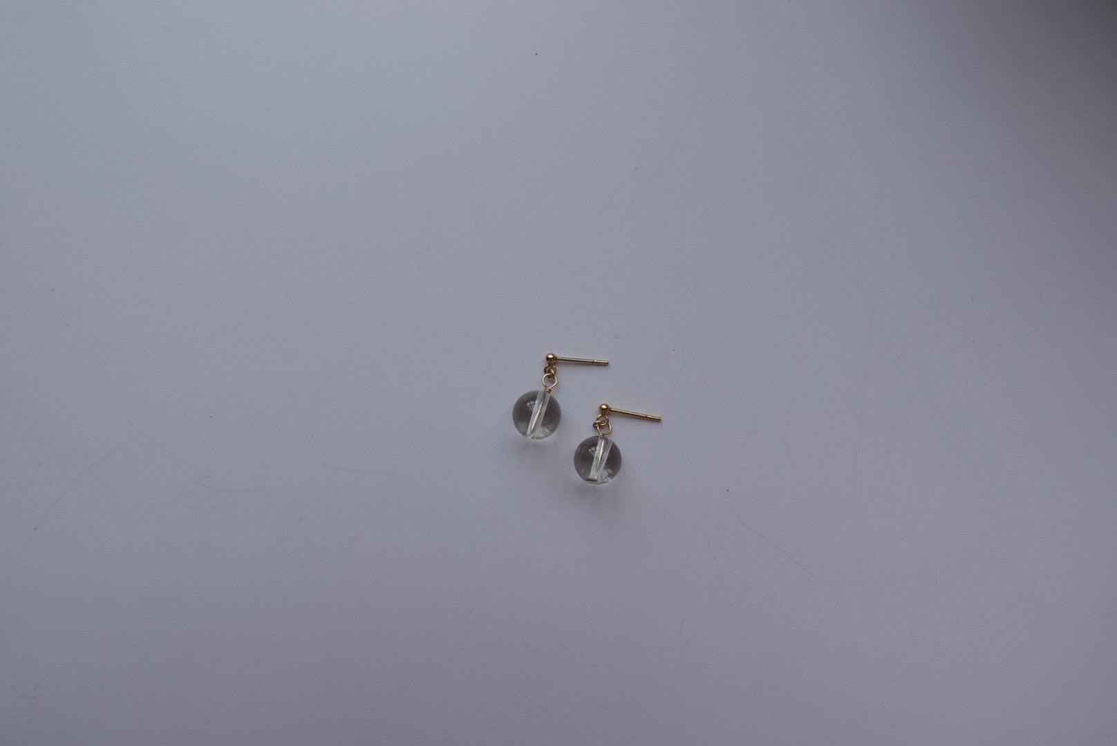 白水晶垂墜耳環 14KGF