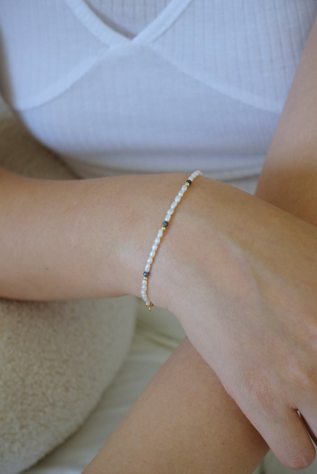 藍寶石金珠珍珠手鍊 14KGF