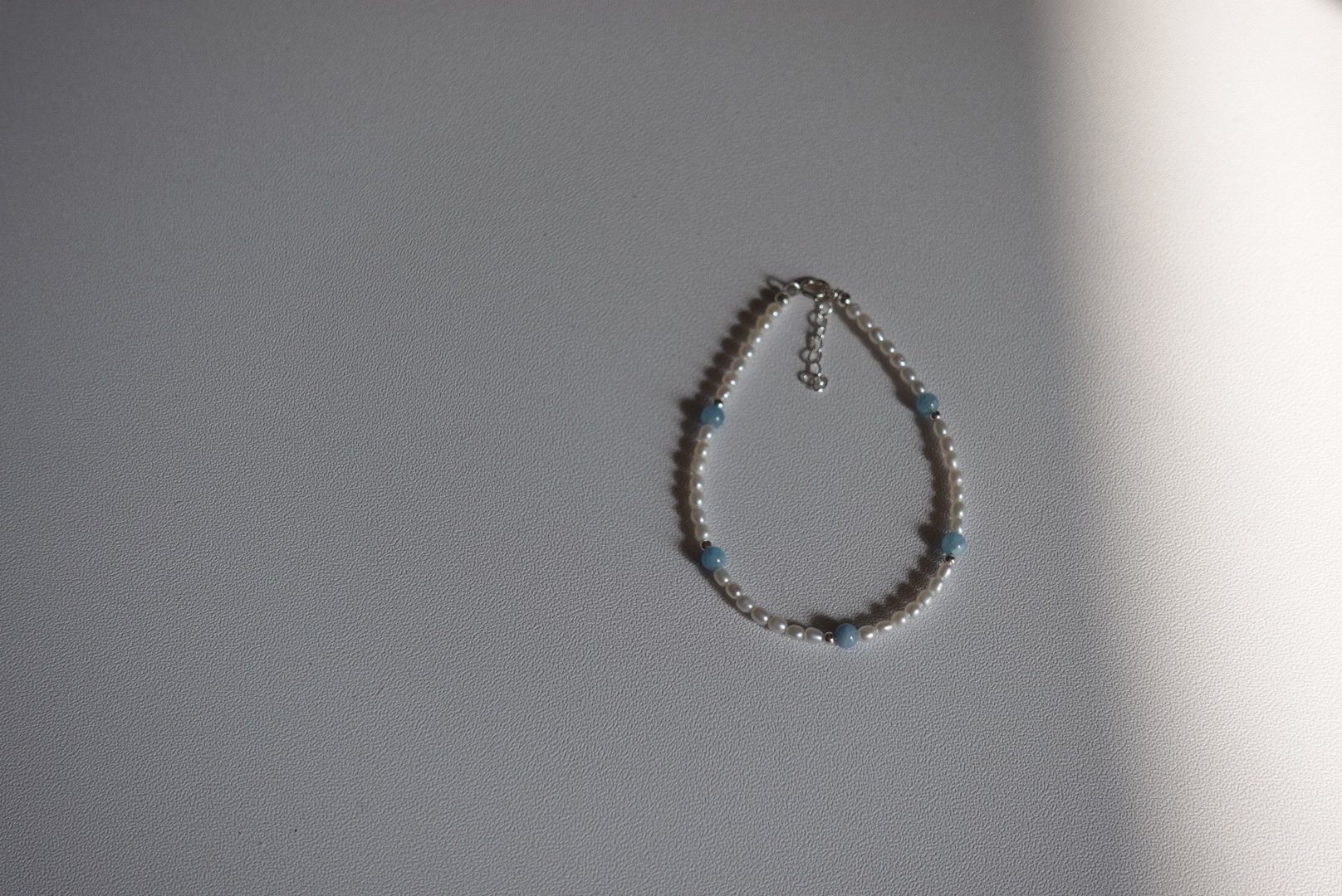 珍珠海藍寶銀珠手鍊 S925