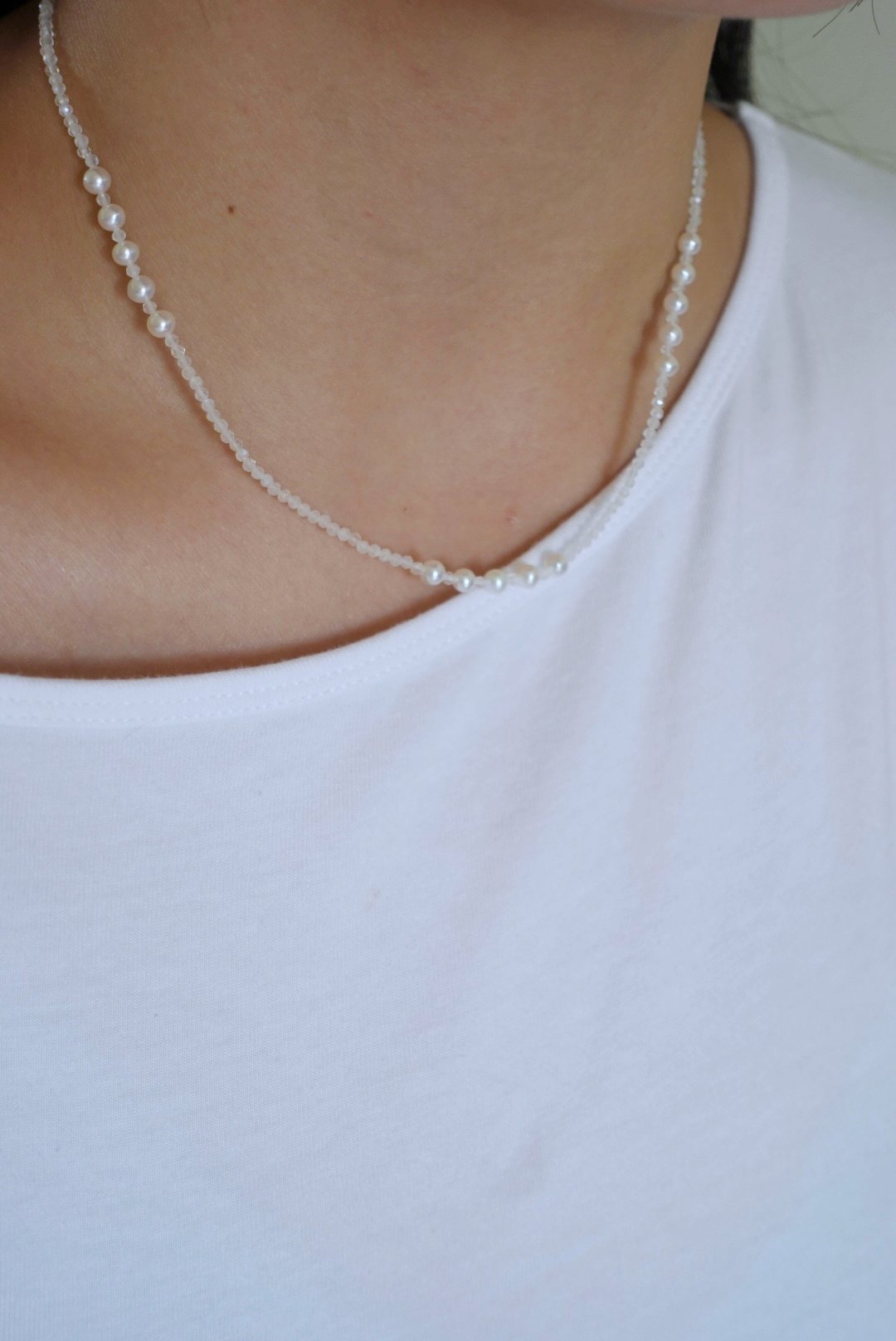 連續五顆珍珠月光石項鍊 S925