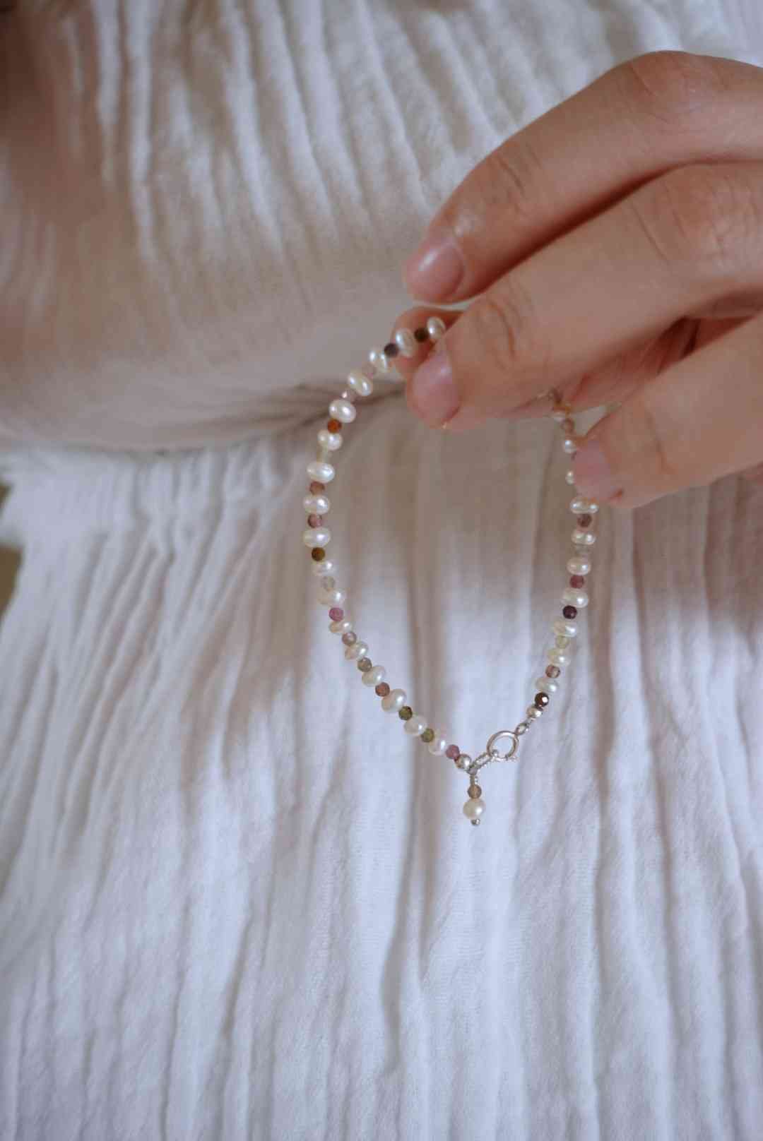 扁珍珠碧璽純銀手鍊 S925