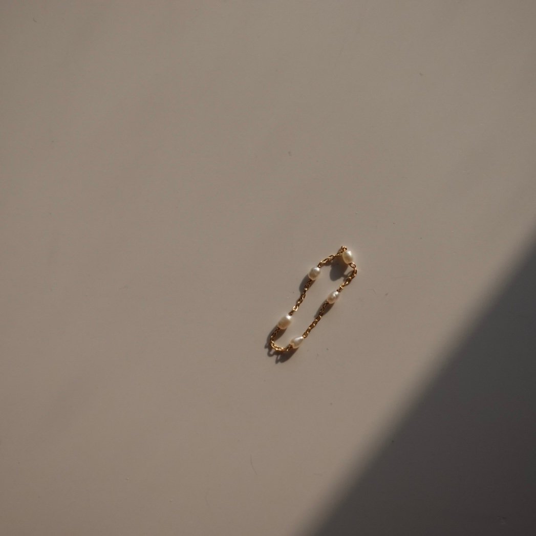 珍珠間隔鏈戒 14KGF