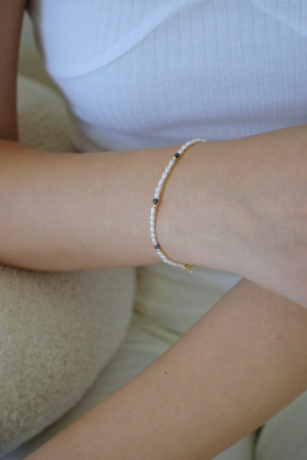 藍寶石金珠珍珠手鍊 14KGF