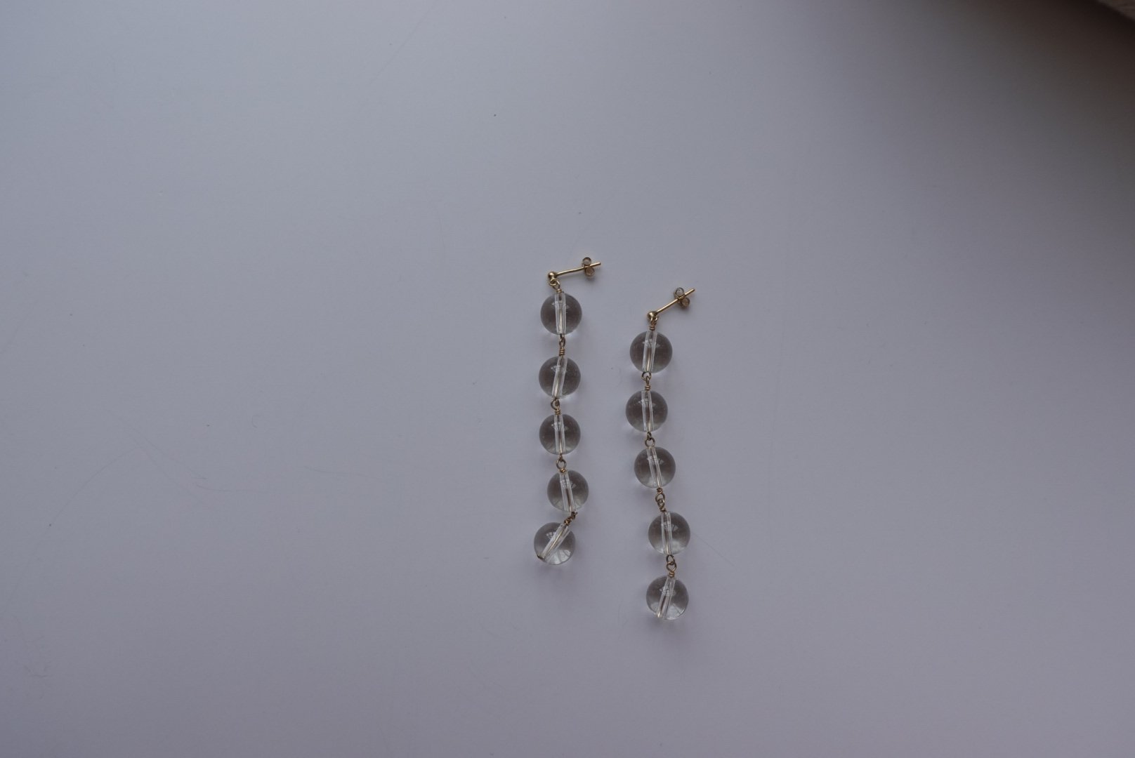 連續垂墜白水晶耳環 14KGF