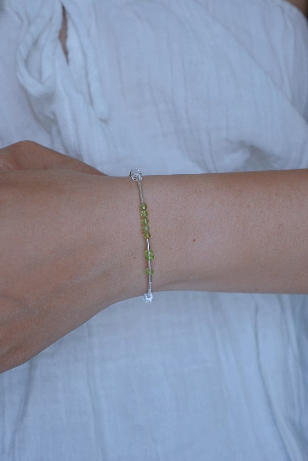 方塊白水晶橄欖石手鍊 S925