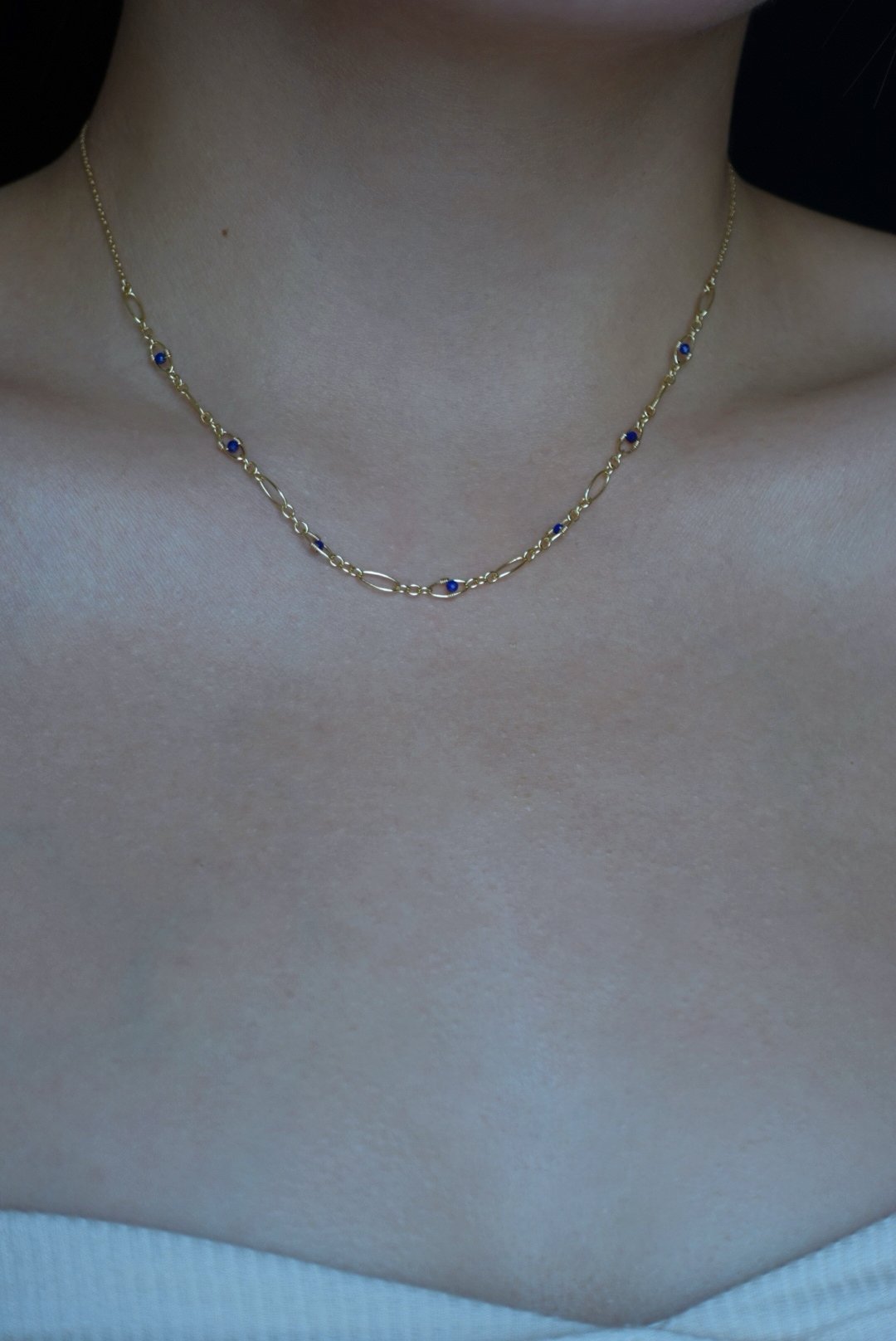 胖橢圓青金石項鍊 14KGF