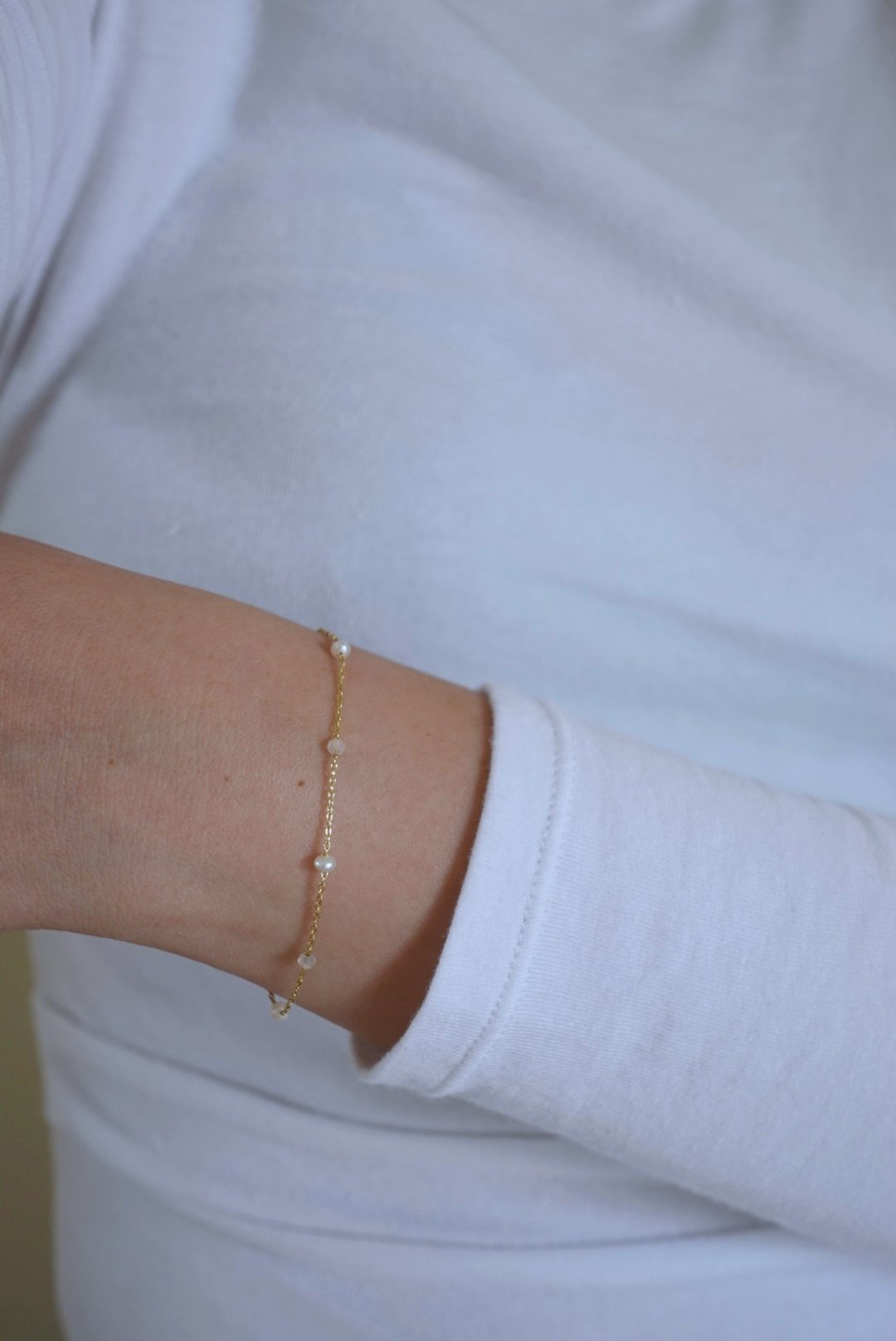 月光珍珠間隔手鍊 14KGF