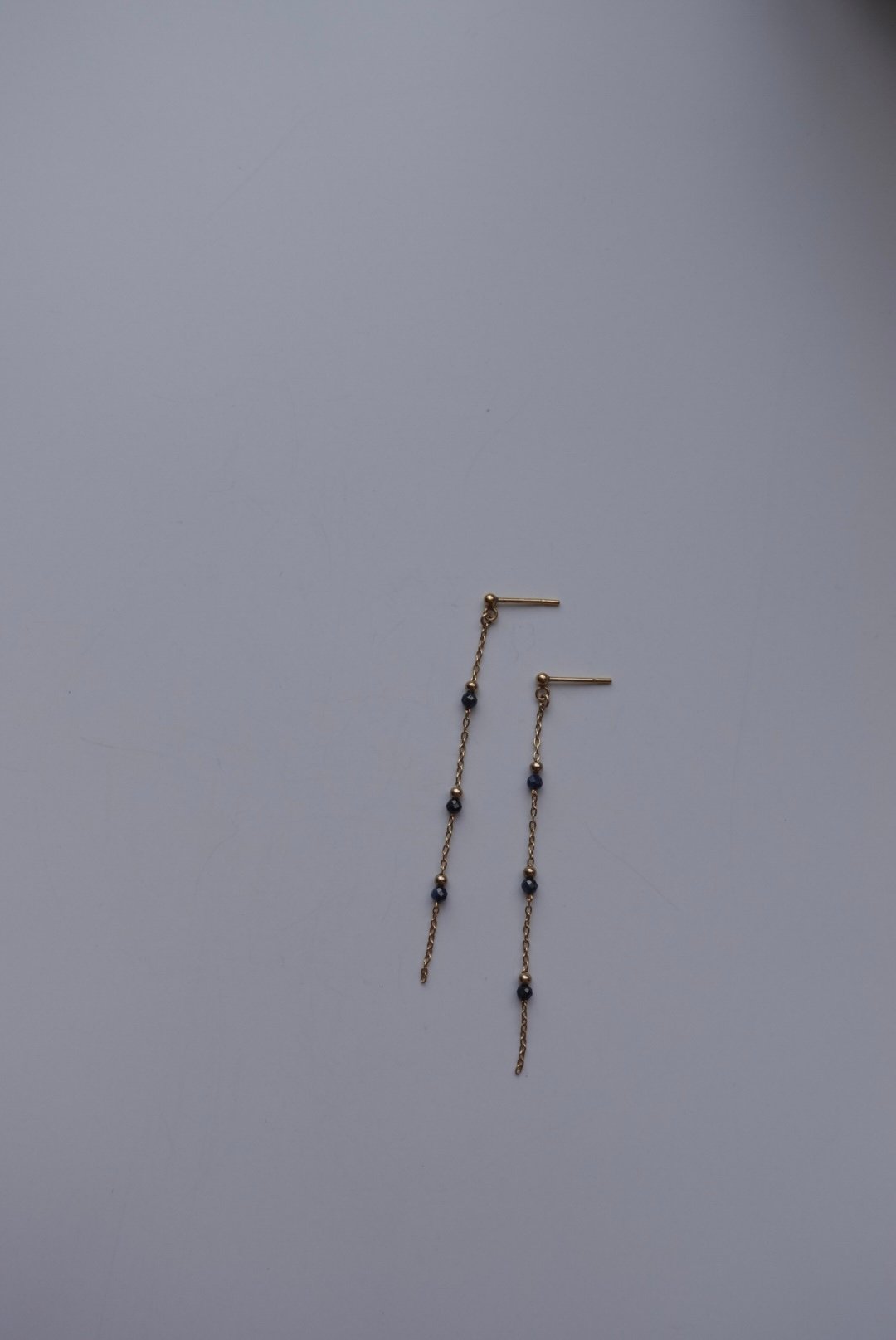 藍寶石金珠間隔耳環 14KGF