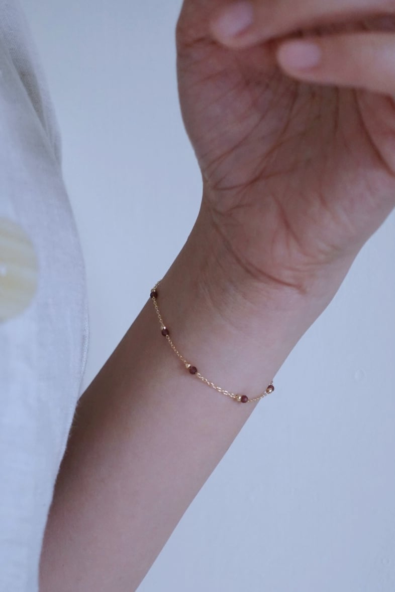 紅石榴金珠間隔手鍊 14KGF